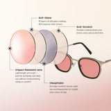 BRADDELL FL-41 Photochromic Rose Migraine Light Sensitivity Glasses for Fluorescent LED Glare & Concussion