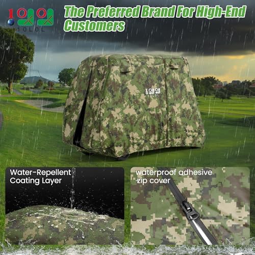 10L0L 2/4/4+2 Passenger Golf Cart Cover Fits for Yamaha EZGO Club Car, 420D Waterproof Durable Polyester Golf Cart Cover with Three Zipper Doors Windproof Sunproof - Black/Army Green/Sliver