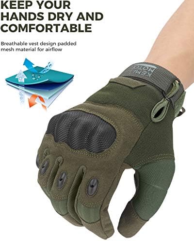 KEMIMOTO Tactical Gloves for Men, Touchscreen Motorcycle Gloves with Hard Shell & Palm Padding for Sports Motorcycle Cycling Tactical Airsoft Paintball Hunting Hiking Camping Climbing