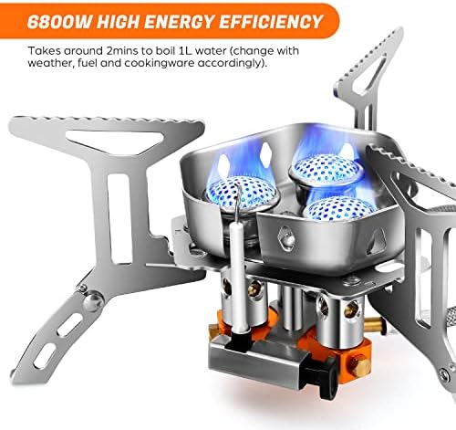 Odoland 3500W/6800W Windproof Camp Stove Camping Gas Stove with Windscreen, Fuel Canister Adapter, Piezo Ignition for Outdoor Backpacking Hiking and Picnic