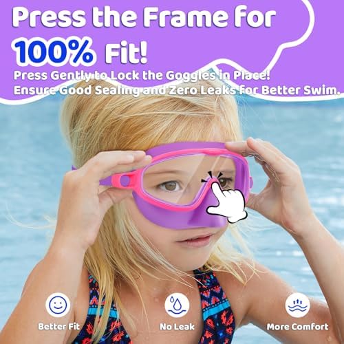 Vvinca Swim Goggles with Nose Cover, 2 Pack Wide View Diving Mask Anti-Fog UV No Leak Toddlers Swimming Goggles for Kids 3-15