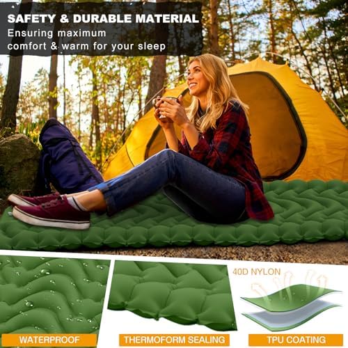 MEETPEAK Camping Sleeping Pad with Pillow, Upgraded 4 Inch Thickness Inflatable Foot Press Camping Mat, Durable Waterproof Lightweight Sleeping Air Mattress for Hiking Backpacking Traveling