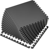 SUPERJARE 0.56'' Thick 12 Pcs 48 Sq Ft Rubber Top Exercise Equipment Mats, High Density EVA Foam Mats with Rubber Top, Interlocking Gym Flooring for Home Gym, Protective Workout Mat, Black