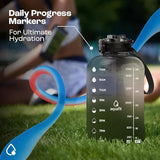 AQUAFIT 64 oz Water Bottle with Time Marker - Straw & Chug Lid - BPA Free Big Water Bottle with Straw - Gym Water Bottle with Handle - Gallon Water Jug (64 Ounces, Nebula)