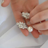 Mariell Pearl Drop & Dangle Bridal Earrings with CZ Crystal Cluster, Statement Jewelry for Bride, Mother of the Bride