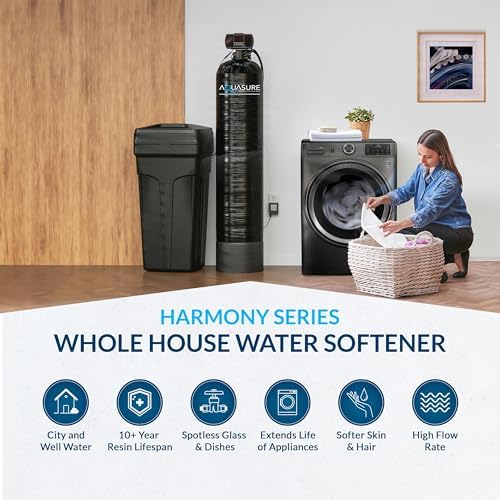 Aquasure Harmony Series 32,000 Grains Whole House Water Softener with High Performance Automatic Digital Metered Control Head | Reduces Hardness & Minerals | Improve Water Quality | For 1-2 bathrooms