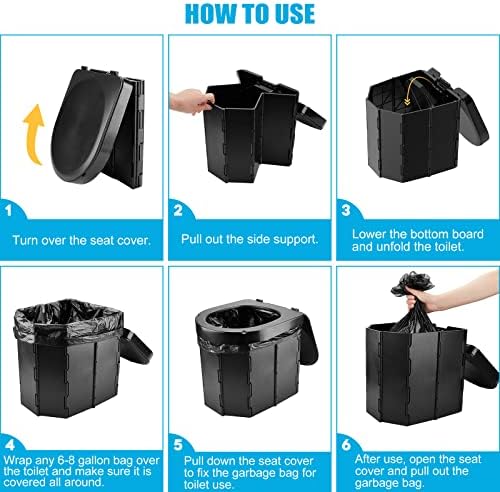 Portable Camping Toilet, Folding Toilet for Adults with Lid and Retractable Toilet Paper Holder, Waterproof Porta Potty with Carry Bag and Disposible Liners for Camping, Hiking, RV Travel