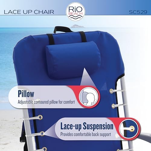 Rio Brands 4-Position Backpack Lace-Up Suspension Folding Beach Chair, Bright Stripe