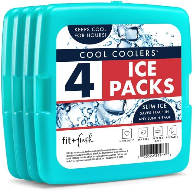 Cool Coolers by Fit + Fresh, Reusable & Long-Lasting Slim Ice Packs, Cold Packs for Lunch Boxes, Ice Packs for Lunch Bags