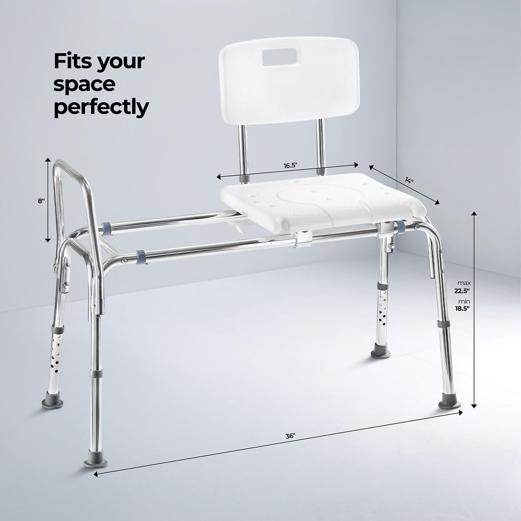 Sliding Shower Transfer Bench Transfer Bench For Bathtub Shower Chair For Inside Shower Shower Chair For Elderly And Disabled Adjustable Height Shower Bench Holds Weight Up To 400 Lbs FSA/HSA Eligible