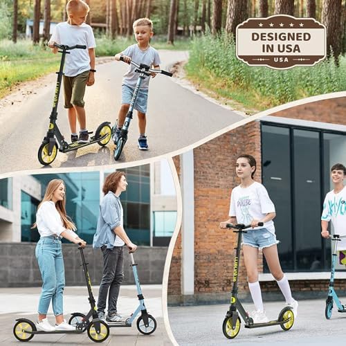 Kick Scooter for Ages 6+,Kid, Teens & Adults. Max Load 240 LBS. Foldable, Lightweight, 8IN Big Wheels for Kids, Teen and Adults, 4 Adjustable Levels. Bearing ABEC9