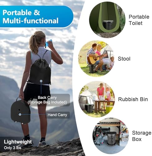 imodomio Retractable Portable Toilet Camping Toilet - Adjustable Height Camp Toilet Portable Potty for Camping, Car, Travel, Boat, Beach, Tent and Emergency Use