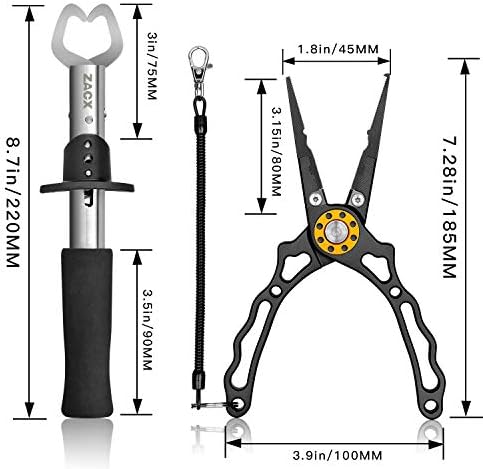 ZACX Fish Lip Gripper Pliers - Upgraded Muti-Function Hook Remover and Split Ring Pliers for Fly Fishing, Ice Fishing, Fishing Gear - Gift for Men (Package B)