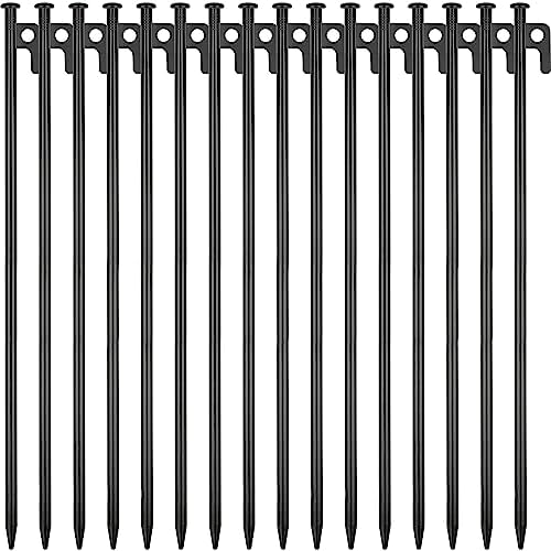 16 Pack Tent Stakes Heavy Duty Metal Tent Pegs for Camping Steel Tent Stakes 16 inch Unbreakable and Inflexible