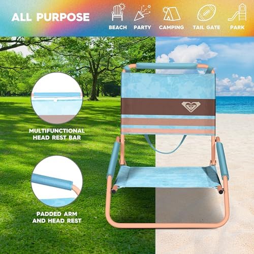 Roxy Low Beach Chair – Lightweight, Folding, and Portable Seating – Durable and Comfortable Chair for Beach Days, Camping Trips, Outdoor Concerts, Festivals, and Sporting Events