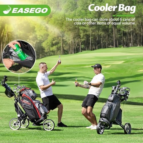 Golf Push Cart 3 Wheel : Golf Bag Cart Foldable with Phone Holder/Cup/Umbrella Holder Compact Golf Pull Carts Quick Fold Golf Caddy Push Carts with Large Wheelbase for Different Terrain