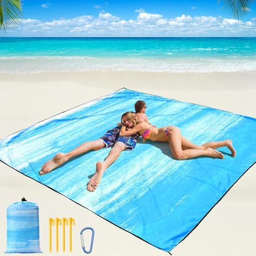 Beach Blanket Waterproof Sandproof Beach Mat 79" X 83" /10'x9'for 2-8 Adults Quick Drying Outdoor Picnic Mat Beach Accessories for Travel, Camping, Hiking