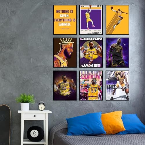 BigWig Prints LeBron James Poster Set - LeBron Posters for Walls, Lakers Bedroom Wall Decor, Basketball Room Decor for Boys, Gifts for Lakers Fan, Basketball Artwork - Unframed Set Of 9 (8x10”)