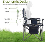 ALPHA CAMP Oversized Camping Folding Chair Heavy Duty with Cooler Bag Support 450 LBS Steel Frame Collapsible Padded Arm Quad Lumbar Back Chair Portable for Lawn Outdoor,Blue