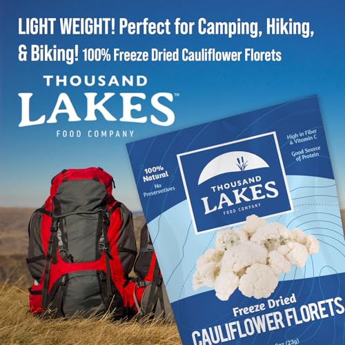 Thousand Lakes Freeze Dried Vegetables - Cauliflower Florets and Stems 2-pack 0.8 ounces (1.6 ounces total) | No Salt Added