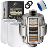 AquaHomeGroup 20 Stage Shower Head Filter with Vitamin C E A for Hard Water - High Output Filter to Remove Chlorine and Fluoride - 2 Replacement Cartridges - Consistent Flow Showerhead Filter