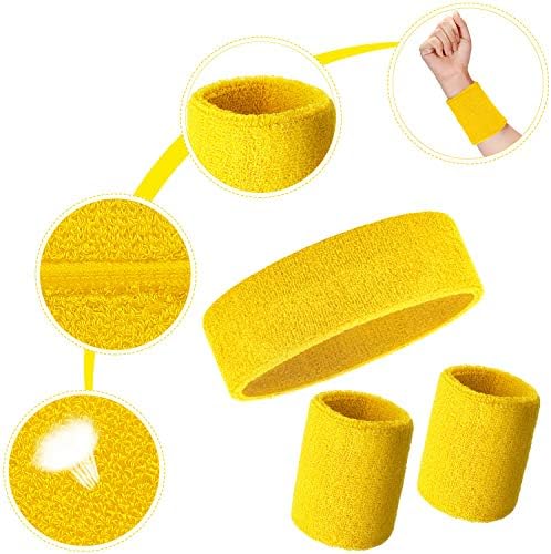 Bememo 6 Pcs Neon Sports Sweatbands Set Paris Sports Competitions Sweatbands 2 Headband 4 Wristbands Breathable Terry Cloth Athletic Bands for Basketball Tennis Costumes Cosplay