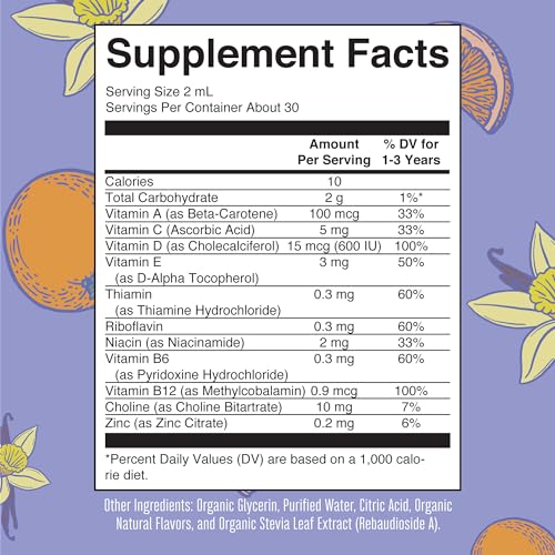 Multivitamin & Multimineral for Toddlers by MaryRuth's | USDA Organic | Sugar Free | Multivitamin Liquid Drops for Kids Ages 1-3 | Immune Support & Overall Wellness | Vegan | Non-GMO | 2 Fl Oz