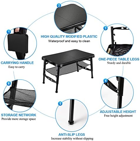 Retractable Small Folding Table and Stool Set, Portable Camping Foldable Table Lightweight Yet More Sturdy with Adjustable Stool for Outdoor Picnic, Beach, Camp, Also Ideal as Lap Desk, Bed Table