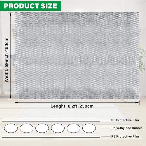 winemana Window Insulation Roll, 59IN x 8FT Reflective Heat Shield Bubble Film, Double-Sided Aluminum Foil Insulation, Weatherproof Garage Door Cover for Windows, RV, Basement, Winter & Summer