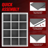 SUPERJARE 0.56'' Thick 12 Pcs 48 Sq Ft Rubber Top Exercise Equipment Mats, High Density EVA Foam Mats with Rubber Top, Interlocking Gym Flooring for Home Gym, Protective Workout Mat, Black