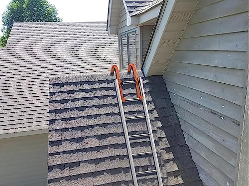 Roof Ladder Hook, 2 Pack Ladder Stabilizer, Heavy Duty Steel 500 Lbs Weight Ratin, Roof Ridge Extension with Wheel for Safe and Easy Access