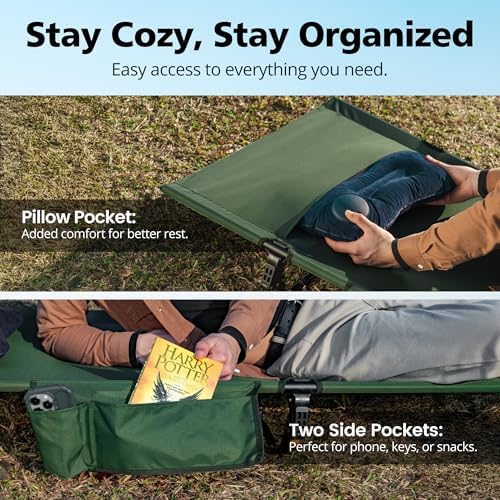 Ultralight Camping Cot for Adults, Portable Folding Camping Bed, Supports 350 lbs - Lightweight for Travel, Camping, Hiking, Backpacking, Mountaineering, Dark Green