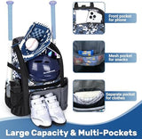 Youth Baseball Bag, Softball Bag for Girls & Boys, Kids Tball Backpack with Shoes Compartment