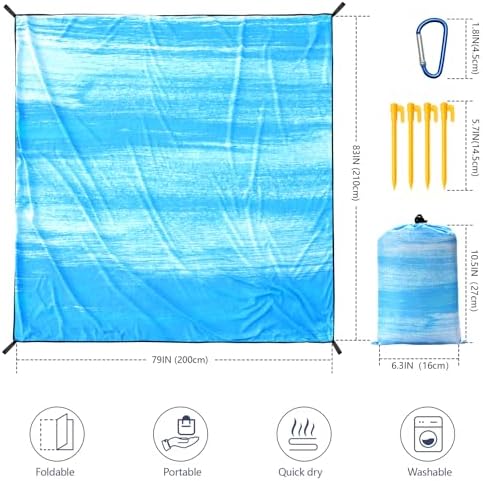 Beach Blanket Waterproof Sandproof Beach Mat 79" X 83" /10'x9'for 2-8 Adults Quick Drying Outdoor Picnic Mat Beach Accessories for Travel, Camping, Hiking