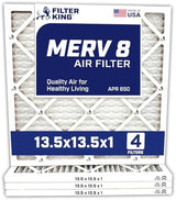 Filter King 13.5x13.5x1 Air Filter | 4-PACK | MERV 8 HVAC Pleated A/C Furnace Filters | MADE IN USA | Actual Size: 13.5 x 13.5 x .75"