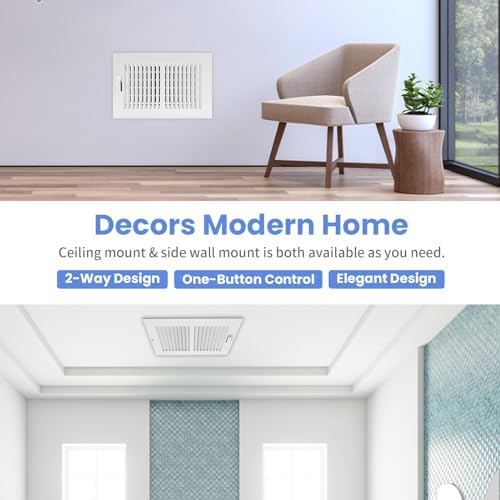 12 x 8 Inch [Duct Opening] Air Vent Covers for Wall or Ceiling - High Airflow 2 Way Steel Ventilation - Adjustable Wall/Ceiling Register, 13-3/4 Inch x 9-3/4 Inch [Overall Dimensions]