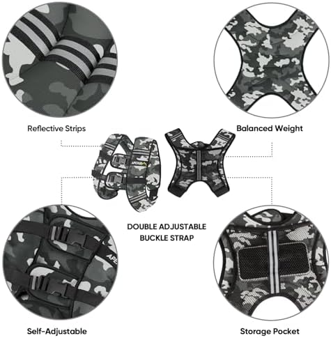 APEXUP Weighted Vest with 5lbs/10lbs/15lbs/20lbs/25lbs/30lbs Weights and Reflective Stripe, Weight Vest Men Women for Workout, Strength Training, Running