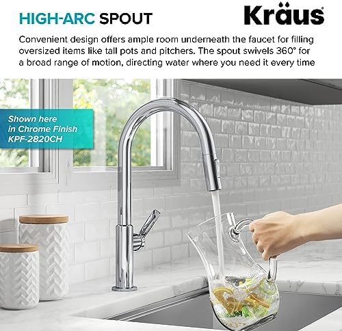 KRAUS Oletto High-Arc Single Handle Pull-Down Kitchen Sink Faucets in Spot Free Black Stainless Steel, Kitchen Faucets with Pull Down Sprayer, KPF-2820MBSFSB