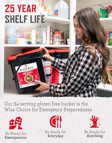 READYWISE - Gluten Free Bucket, 84 Servings, Emergency, MRE Meal Food Supply, Premade, Freeze Dried Survival Food for Hiking, Adventure & Camping Essentials, Individually Packaged, 25 Year Shelf Life