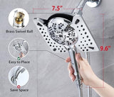 2.5 GPM Shower Head with Handheld: 2-in-1 High Pressure Shower Heads with Handheld Spray Combo 7.5" Rain Shower and 10 Spray Settings Handheld Shower Head, Detachable Showerhead with Hose