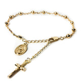 Stunning Catholic Rosary Bracelet for Women with Our Lady of Graces Medal and Cross Crucifix Charm, 14K Gold Plated, Adjustable - Dainty Elegant Religious Jewelry Gift