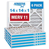 Aerostar 14x14x1 MERV 11 - 6 Count - Pleated HVAC, Furnace & Air Conditioner Filters - Removes Dust, Cold & Flu Germs, Lint, Mold, Pet Dander, Allergy-Causing Pollen, Smog & Smoke