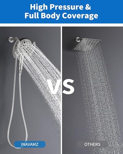 2-in-1 Shower Head With Handheld Combo: 2.5GPM Rainfall & Detachable Use Together or Alone, 9 Spray Settings Hand Held With Hose, Nickel