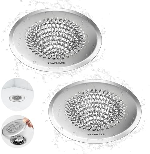 Drain Hair Catcher for Shower & Kitchen Sink - Patented Stainless Steel Bathtub Drain Hair Trap Strainer, Easy Clean, Prevents Clogs in Bath Tub, Sink Drains (2 Pack)