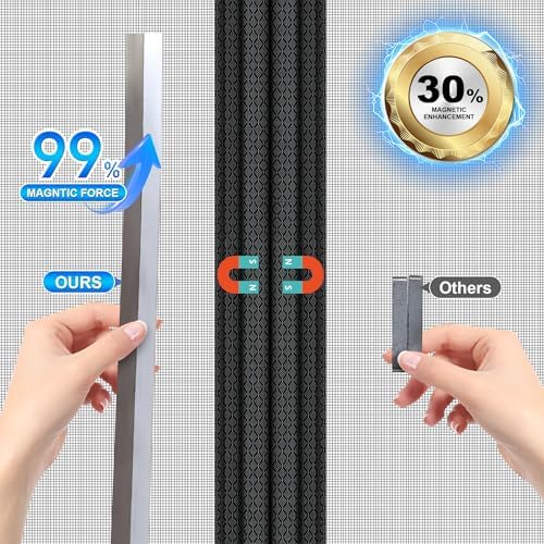 Magnetic Screen Door 72 x 80 in, Thicker 265g/㎡ Mesh, Reversible Left Right Side Opening Wide Magnetic Screen Door, Upgraded-Model Full Strip Magnets for Sliding & French Doors