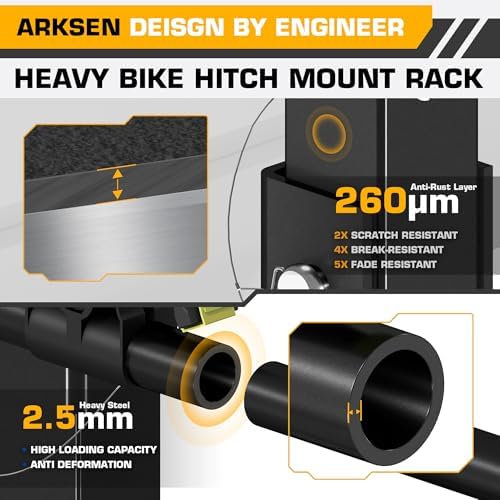ARKSEN 4 Bike Rack, Heavy Duty Bicycle Carrier, Rear Hitch Mount with 2" Receiver, Tie Down Strap and Anti-Rattle Hitch Tightener, for Car, Truck or SUV Transport