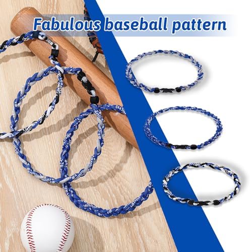 Junkin Baseball Necklaces Three Braided Rope Titanium Necklace for Team Gifts Boys Men Player Softball Fans Sports