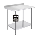 OSTBA Stainless Steel Table for Prep & Work 24x36 Inches with Backsplash, NSF Metal Commercial Heavy Duty Table with Adjustable Undershelf and Foot for Restaurant Kitchen Home and Hotel
