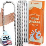Happin® Ultra Strong Trampoline Stakes Anchors High Wind, Ground Anchors Heavy Duty, Trampoline Tie Down Anchor Kit, Ground Stakes Galvanized Steel, Trampoline Accessories, U Shaped (4 Pack, Silver)