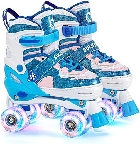 SULIFEEL Rainbow Unicorn 4 Size Adjustable Light up Roller Skates for Girls Boys for Kids